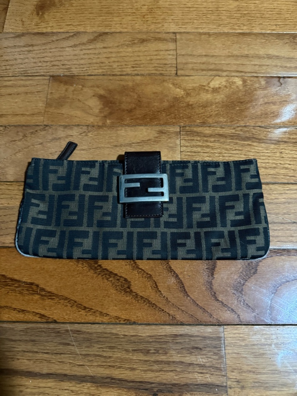 Fendi Brown and Black Zucca Canvas Clutch with Buckle Detail